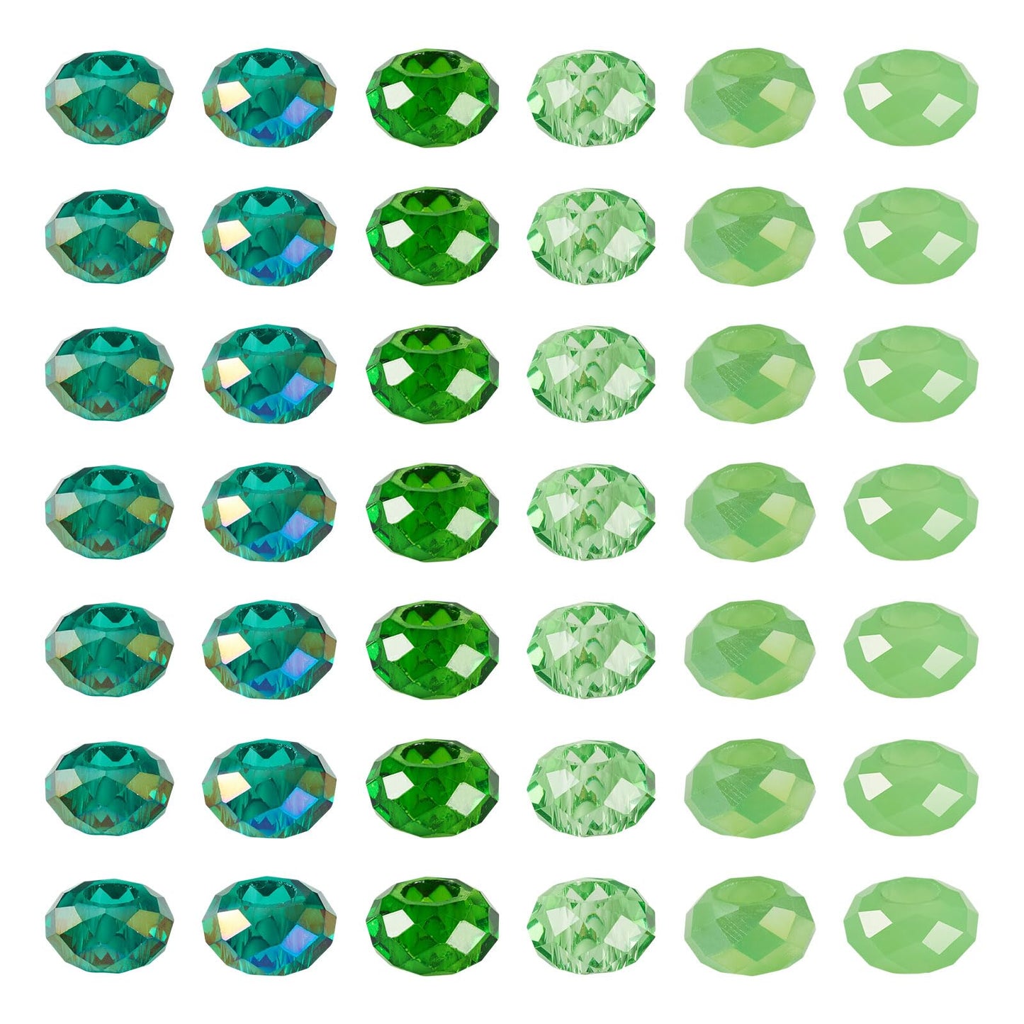 Craftdady 54Pcs Large Hole Loose Beads Colorful Faceted Glass Rondelle Green Bead Mixed Color Crystal European Beads 13-14mm for Jewelry Making DIY Grafts Pens Keychain, 6 Colors