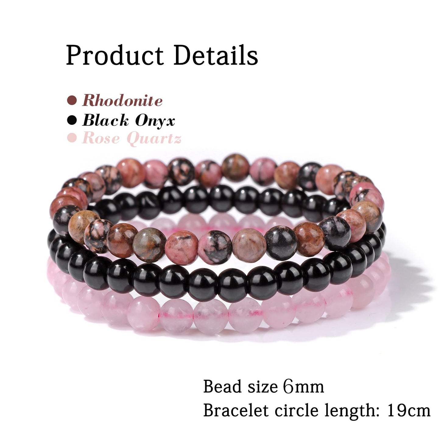 Risyfjew 3 PCS Healing Crystal Bracelets Women 6mm Natural Stone Beaded Stretch Bracelet Pink Zebra Jasper Jewelry Gifts