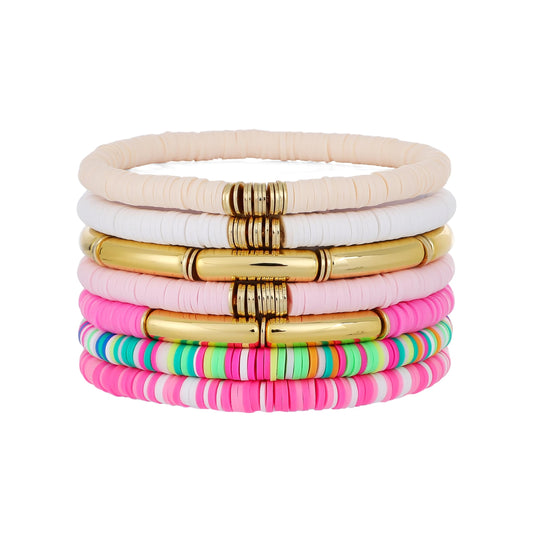 Sajidos Vintage Ceramic Beads Bracelets for Women Stacking Chunky Colorful Acrylic Stretch Bamboo Tube Beach Bangle Bracelet Friendship Cute Bracelet Romantic Jewelry Gifts