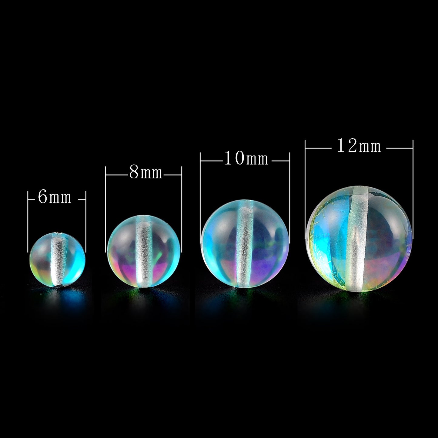 RUBYCA Round Moonstone Crystal Glass Beads Aura Iridescent for Jewelry Making (1 Strand, 6mm, Blue)
