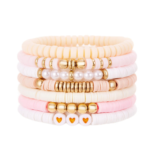 YEOSMINE Boho Heishi Clay Beaded Stretch Bracelets Stack For Women, Preppy Teens Friendship Gold Bracelets Cute Beach Surfer Accessories Bulk Set Trendy Fashion Jewelry