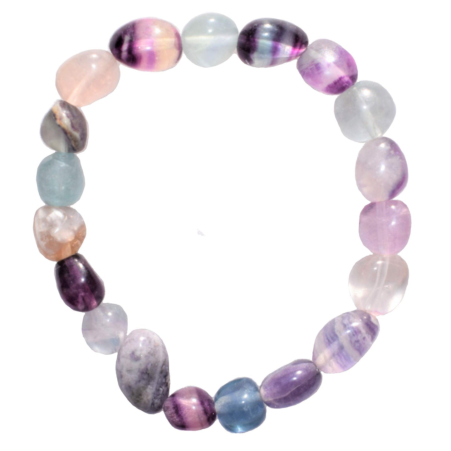 CHARGED Rainbow Fluorite Crystal Bracelet Tumble Polished Stretchy + Selenite Heart Charging Crystal Included Increase Clarity & Focus, Remove Energy Blocks & Cleanse Your Aura) HEALING ENERGY)