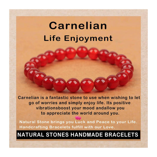 AD Beads Handmade Gemstone Stretch Elastic Bracelet Crystal Healing Reiki Nature's Beauty and Spiritual Essence Unisex (8mm, Carnelian (Life Enjoyment))