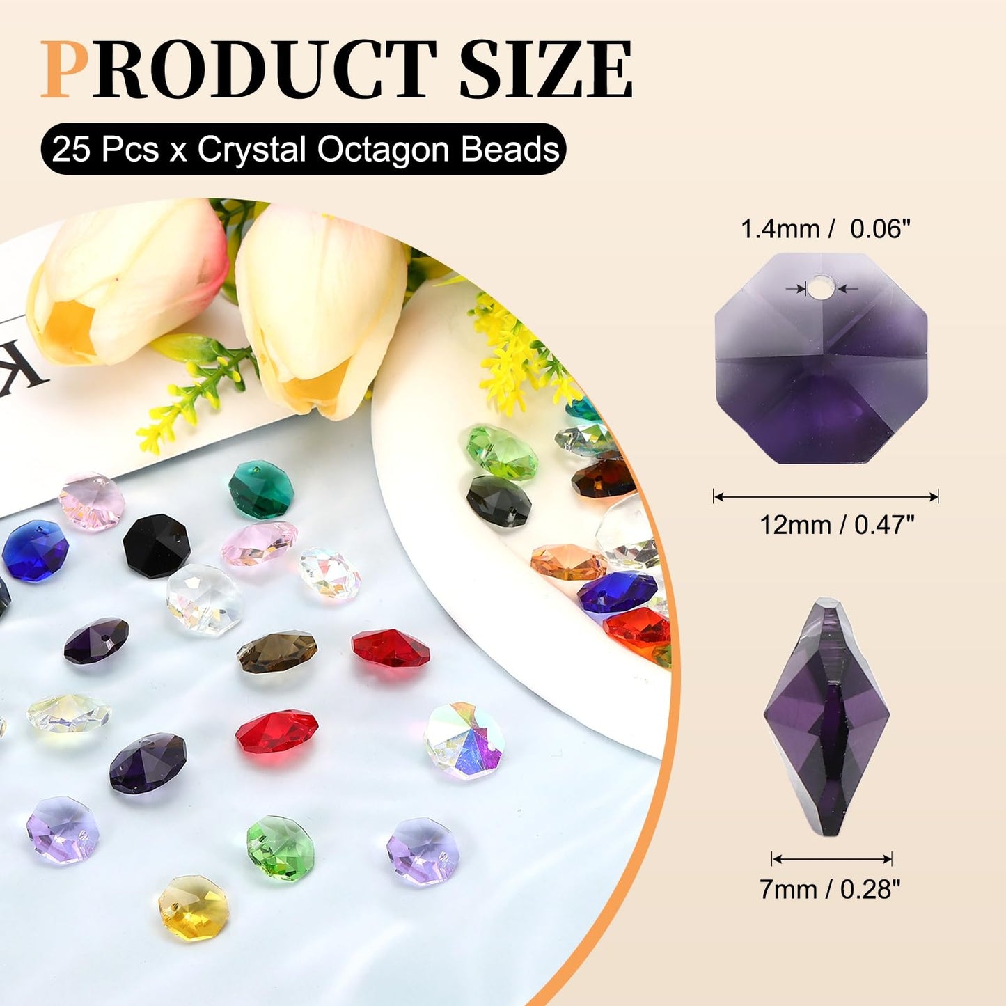 uxcell 25Pcs 1 Hole Crystal Octagon Beads, 12mm K9 Glass Hanging Chandelier Beads Prisms Parts for Crystal Chandeliers Lamp Hanging Pendant Jewelry DIY Craft, Violet