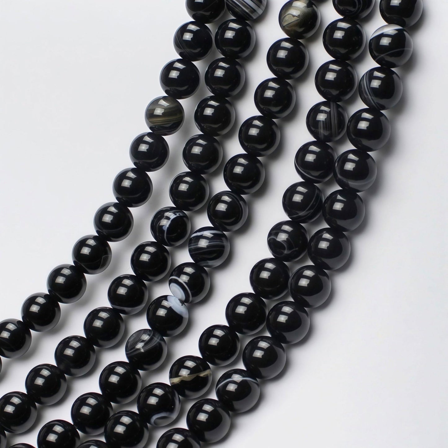 MJDCB Natural Black Striped Agate Round Loose Beads for Jewelry Making DIY Bracelet Necklace (8mm)
