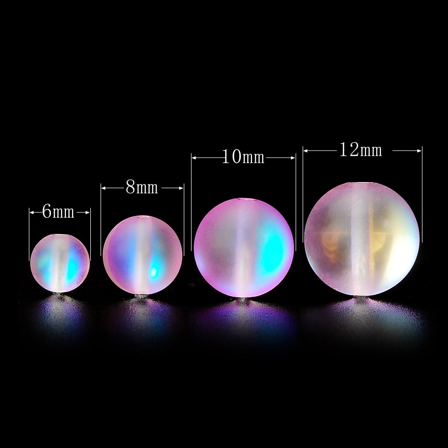 RUBYCA 6mm Round Moonstone Matte Crystal Glass Beads Aura for Jewelry Making Pink, 1 Strand