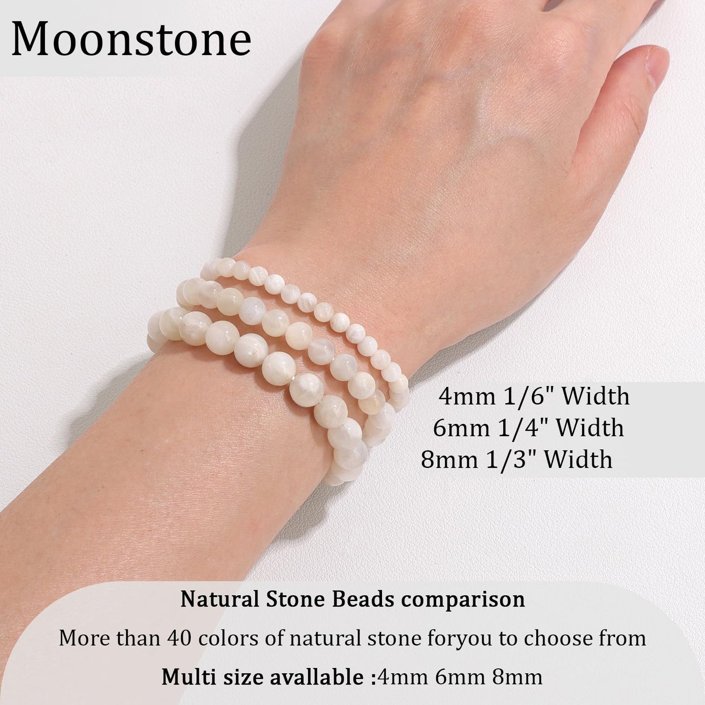 Vinswet Healing Crystal Bracelets for Women Men 6mm Moonstone Natural Stone Beaded Stretch Bracelet Handmade Gemstone Reiki Spiritual Jewelry Gifts