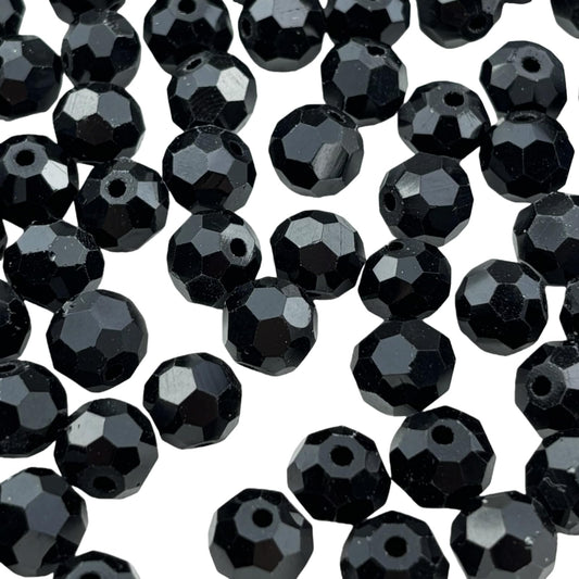 YUEXIGO 200pcs 6mm Round Crystal Glass Beads for Jewelry Making, Faceted Crystal Glass Spacer Beads for Bracelet Earring Necklace DIY Craft(Black)