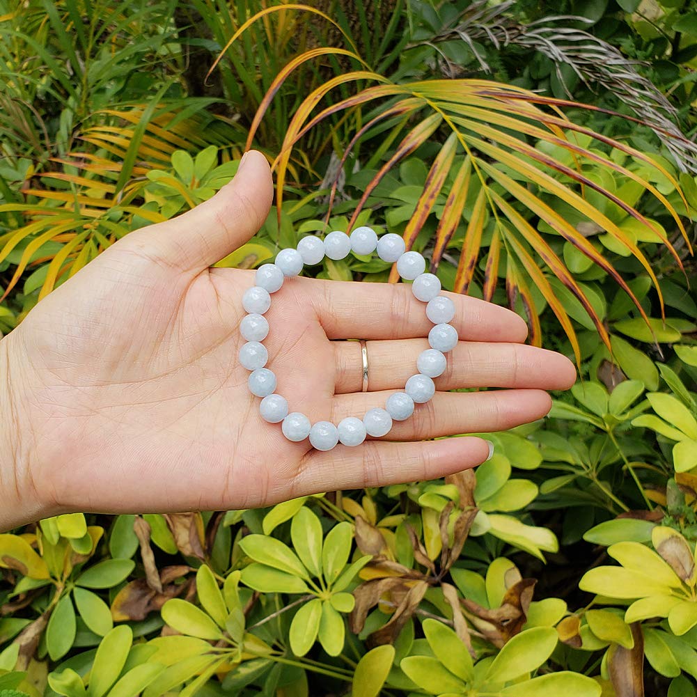 chengmu 8mm Aquamarine Chalcedony Stretch Bracelet Round Stone Beads Semi Gemstone for Crystal Elastic Beaded Bracelet 7.5"