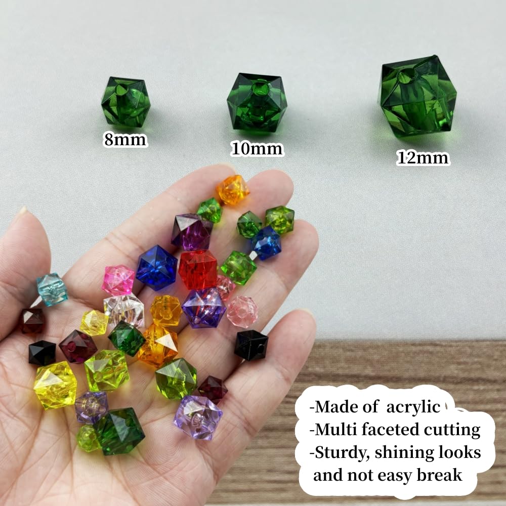 100pcs 12mm Acrylic Cube Square Faceted Acrylic Beads with Hole Plastic Spacer Beads for Bracelets Necklace Earring Making Supplies (Deep Green)
