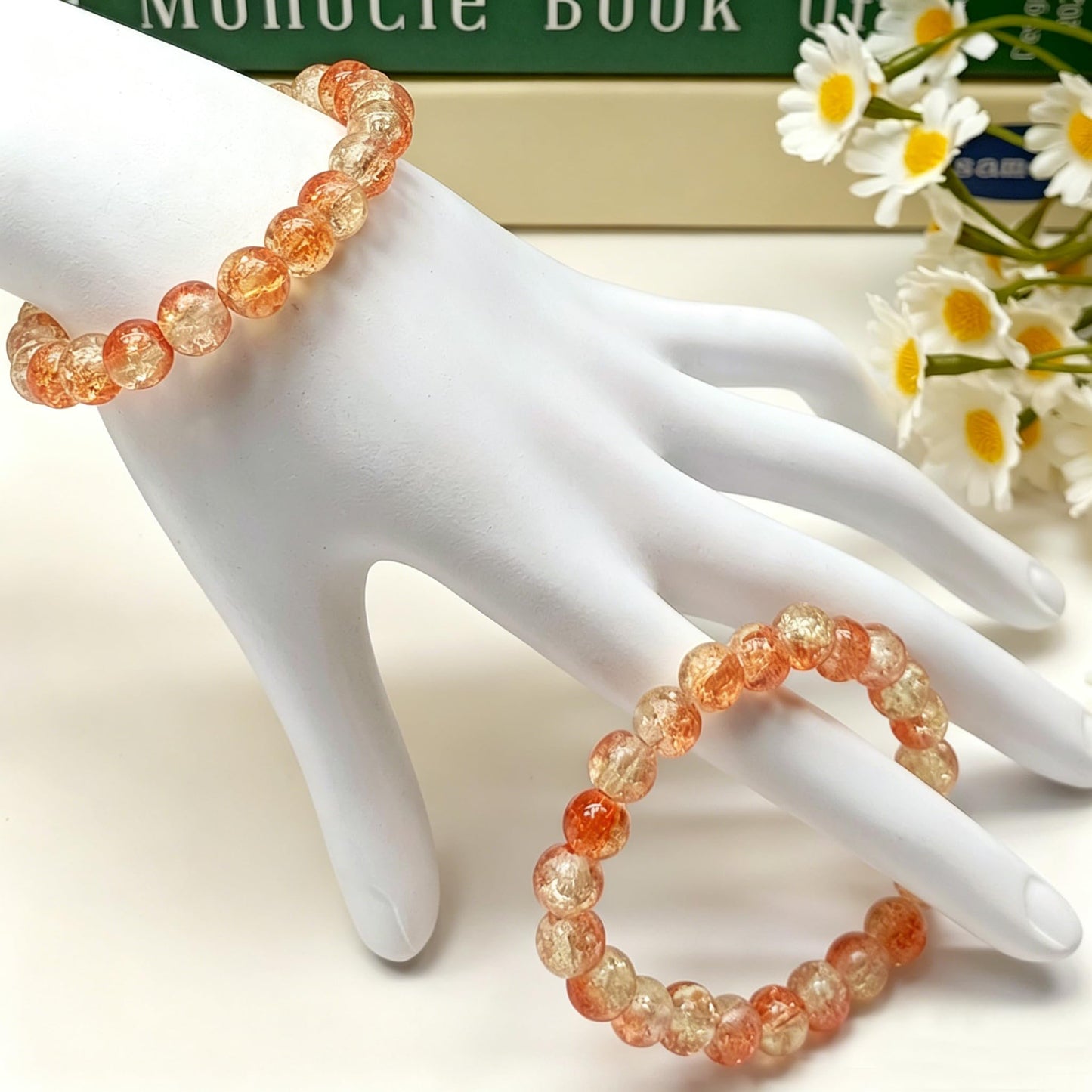 200PCS Glass Beads 8mm Glass Beads for Bracelets Necklaces Jewelry Making DIY Crafts (Orange Red Crackle)