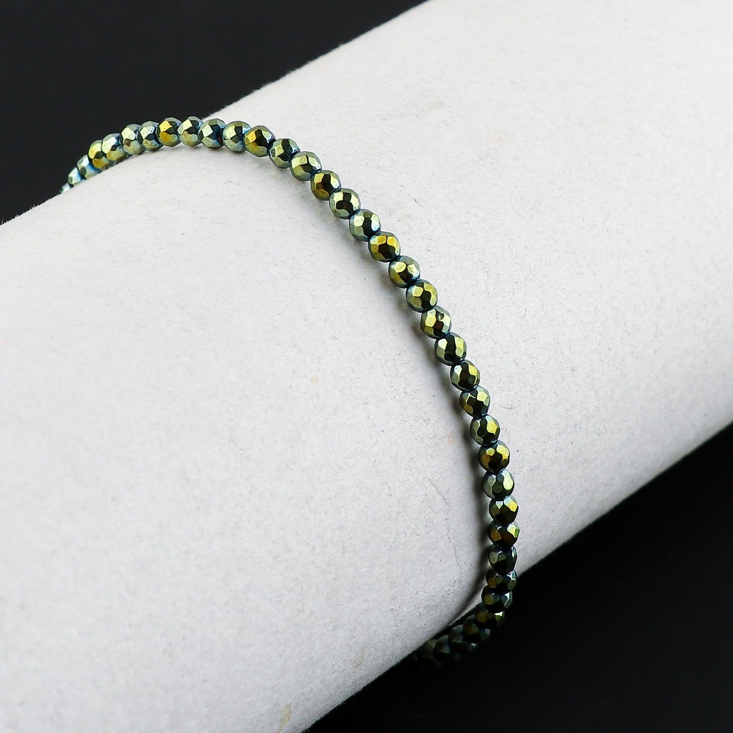 CRYSTALINES Genuine Green Hametite Gemstone Bracelet, Faceted Beads Stones, Hypoallergenic Handmade Boho Jewelry for Women, Healing Crystals, Adjustable Silver Chain 7+1inch, Birthday Gift
