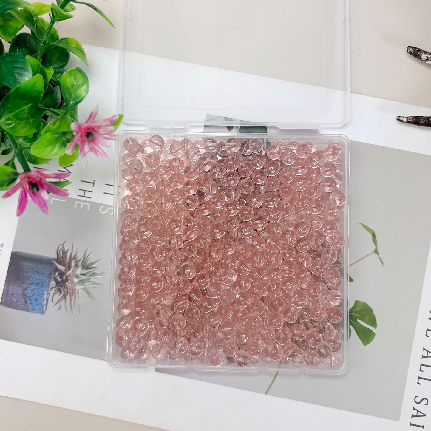 PAMIR TONG 400pcs 8mm Transparent Pink Round Glass Beads for Bracelet Pretty Smooth Loose Beads for Necklace-Earring-Jewelry Making-Home Decor and DIY Crafts & Projects