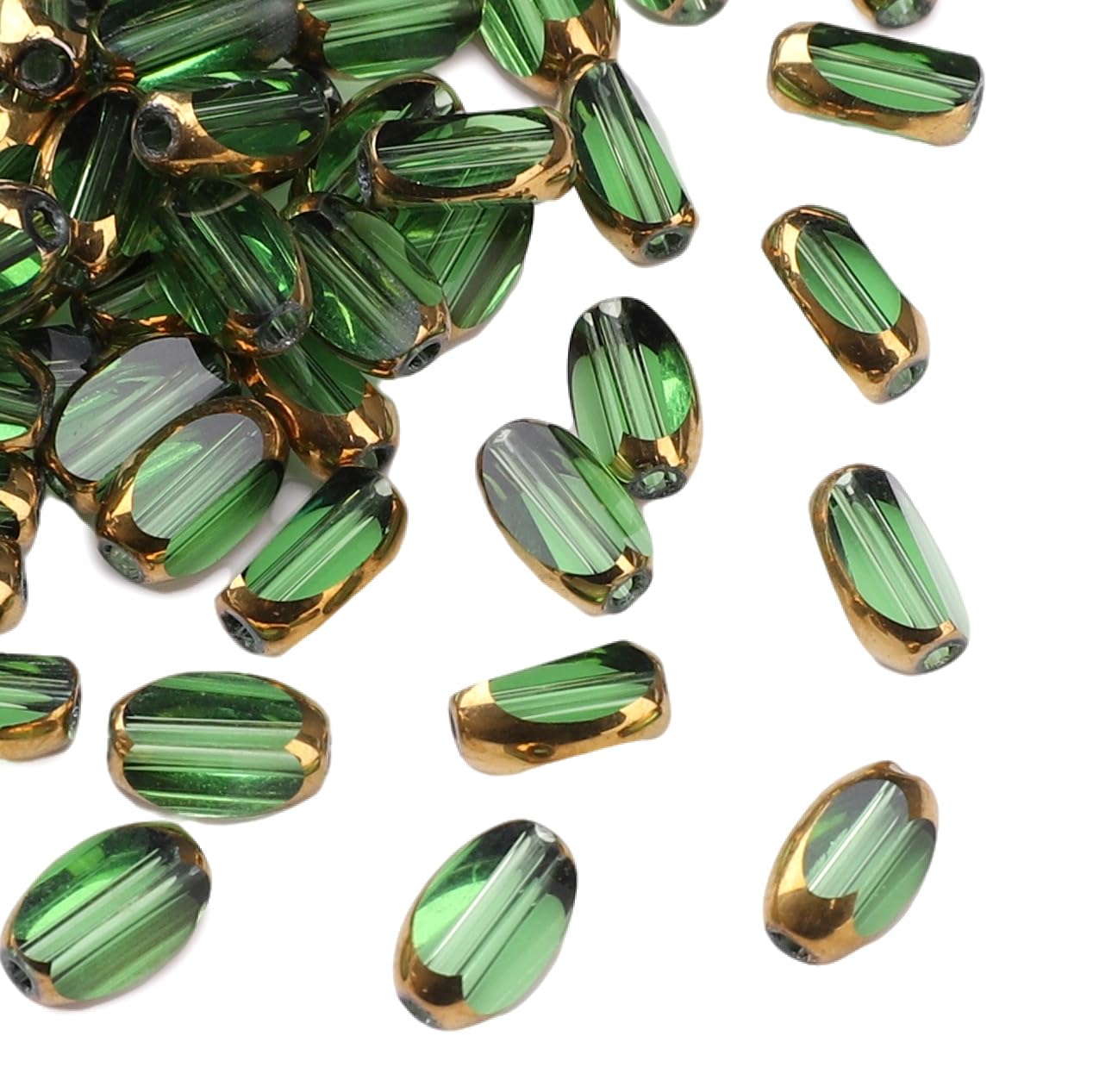 DADIFEN Glass Rice Beads Clear Green 4x6mm 50pcs Faceted Oval Golden Edge Crystal Loose Beads for DIY Craft Jewelry Making