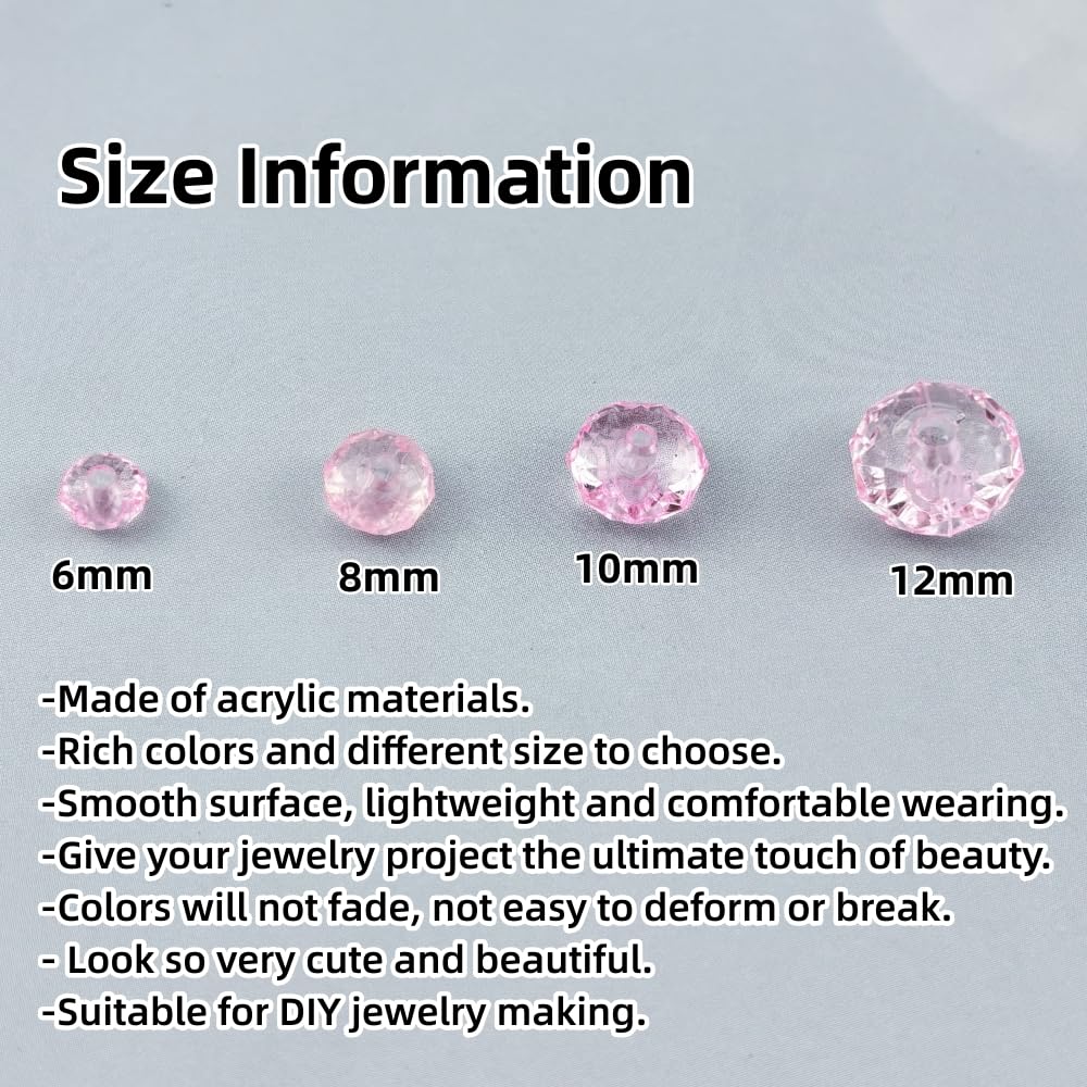 YHYPOCI 1000pcs 6mm Acrylic Crystal Beads, Faceted Rondelle Acrylic Spacer Beads for Wind Chimes Bracelet Necklace Earring Keychain Jewelry Making DIY Crafts(Pink)