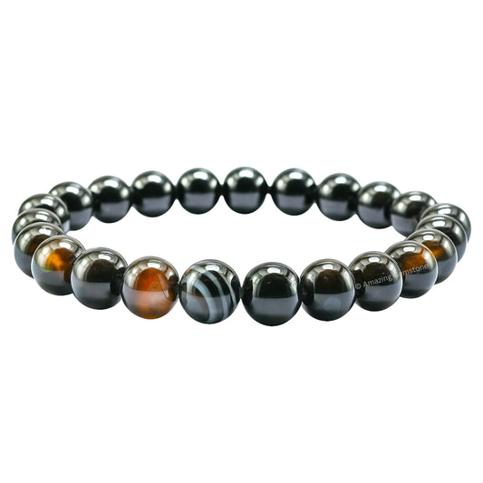 Amazing Gemstone Crystal Bracelet for Women Men's Gifts - Protection Healing Crystal Bracelet - 8mm Gemstone Beaded Stretchable Bracelet Pulseras Para Hombres Mujer Stocking Stuffers Mothers Day Gift (Black Sulemani Hakik)