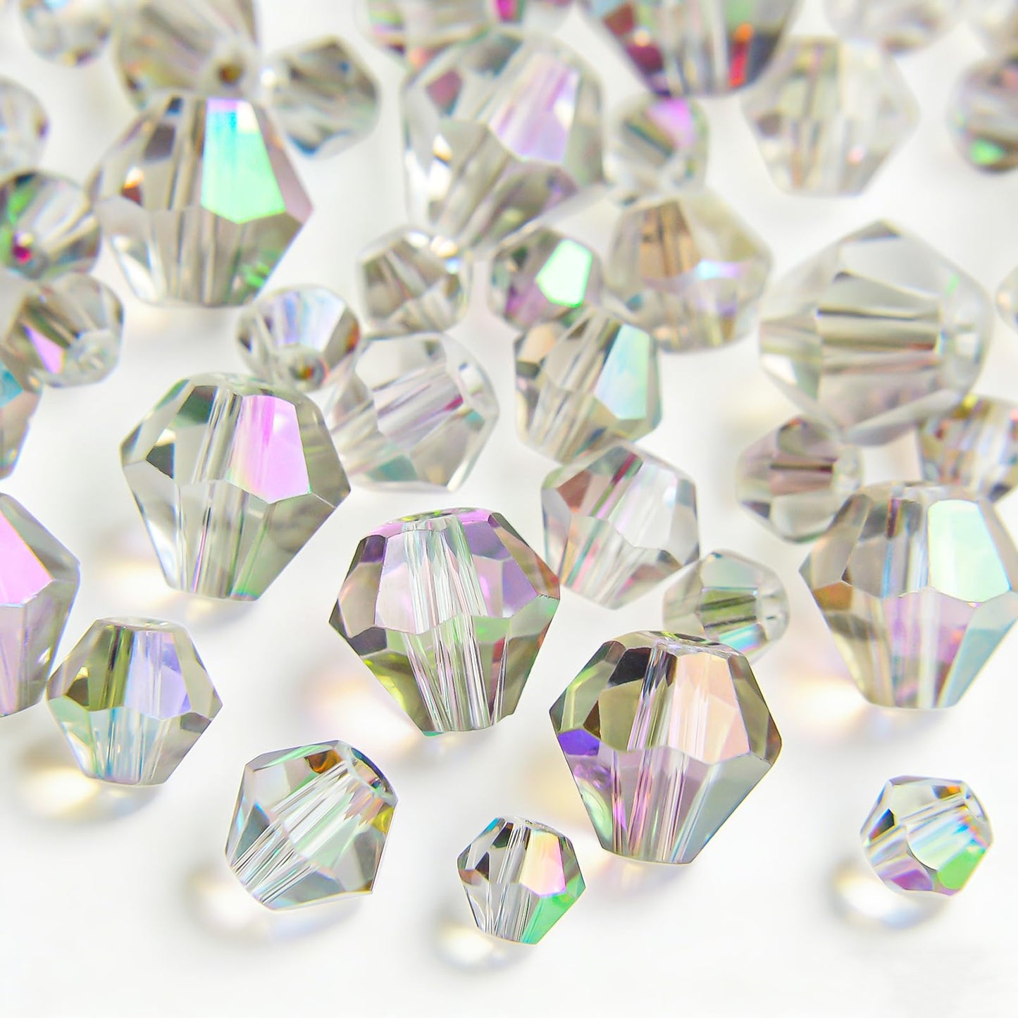 1550PCS Bicone Crystal Glass Beads Set for Jewelry Making, 3mm 4mm 6mm 8mm Sparkling Faceted Beads Sorted by Size for Bracelets, Necklaces, Suncatchers & DIY Crafts(AB Phantom Purple)
