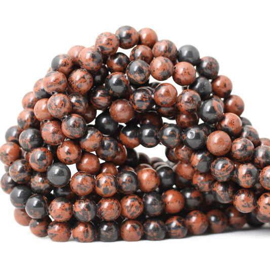 CHEAVIAN 45PCS 8mm Natural Mahogany Obsidian Stone Round Loose Beads for Jewelry Making 1 Strand 15"