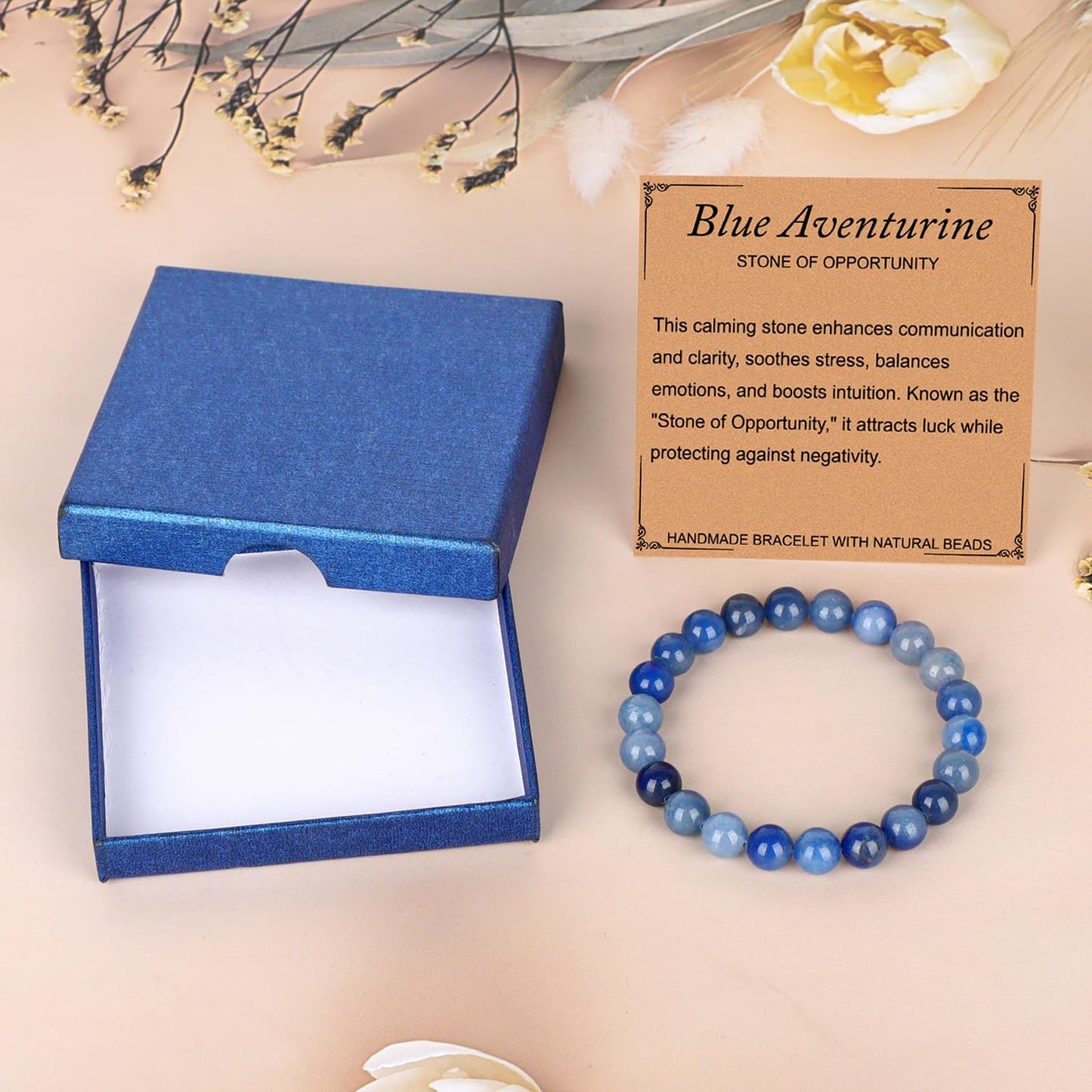 LPBeads Handmade Natural Gemstone Stretch Elastic 8mm Blue Aventurine Bracelet Healing Crystal Round Stone Beads Jewelry Gifts for Women Men
