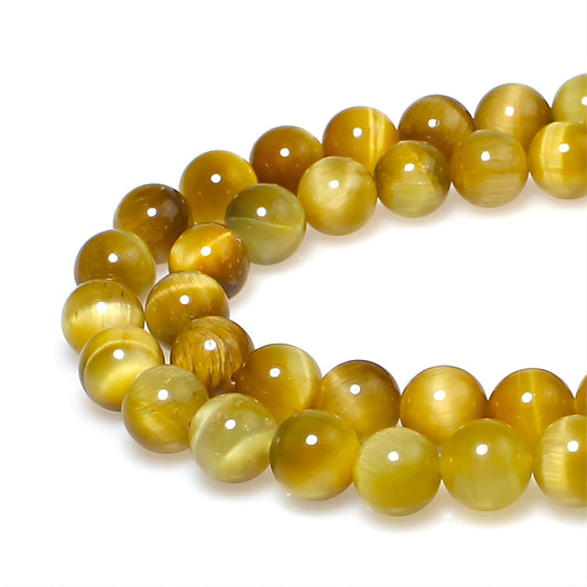 MJDCB Natural Stone Beads 8mm 43pcs Round Golden Tiger's Eye Loose Gemstone Bead Charms for Jewelry Making Bracelet Necklace Earring Pendant