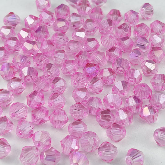 Pinhoollgo 500pcs 4mm Bicone Crystal Glass Beads Faceted Bicone Crystal Beads Bulk Glass Spacer Beads for Bracelets Necklace Pendants Earrings DIY Jewelry Craft Making(Crystal Pink AB)