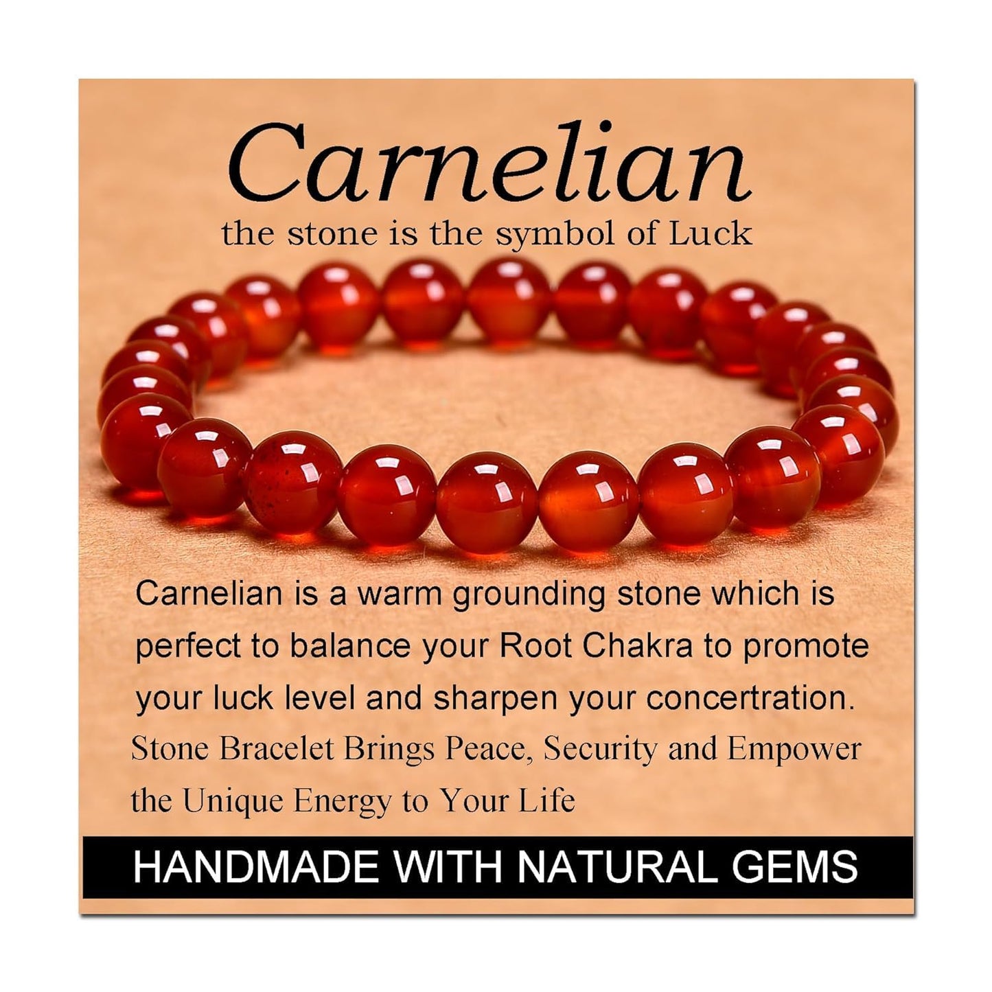 CHELYQST Carnelian Bracelet - Stone of Luck,Stretch Natural Stone Crystal Beads Jewelry Gifts for Women Men Unisex,8mm