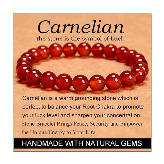 CHELYQST Carnelian Bracelet - Stone of Luck,Stretch Natural Stone Crystal Beads Jewelry Gifts for Women Men Unisex,8mm