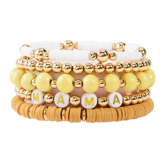 GOOJIDS Surfer Heishi Clay Bead Bracelets for Women Bohemian Stackable Gold Plated Beaded Stretch Bracelets Elastic Layering Friendship Bracelets Set Boho Jewelry