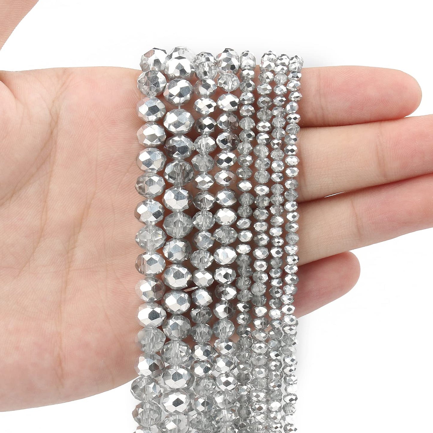 NITOPUPU 300pcs 8mm Crystal Glass Beads for Jewelry Making Faceted Rondelle Flat Beads for Bracelets Necklace Earrings DIY Crafts (AB Silver Half-Plated Crystal Bead)