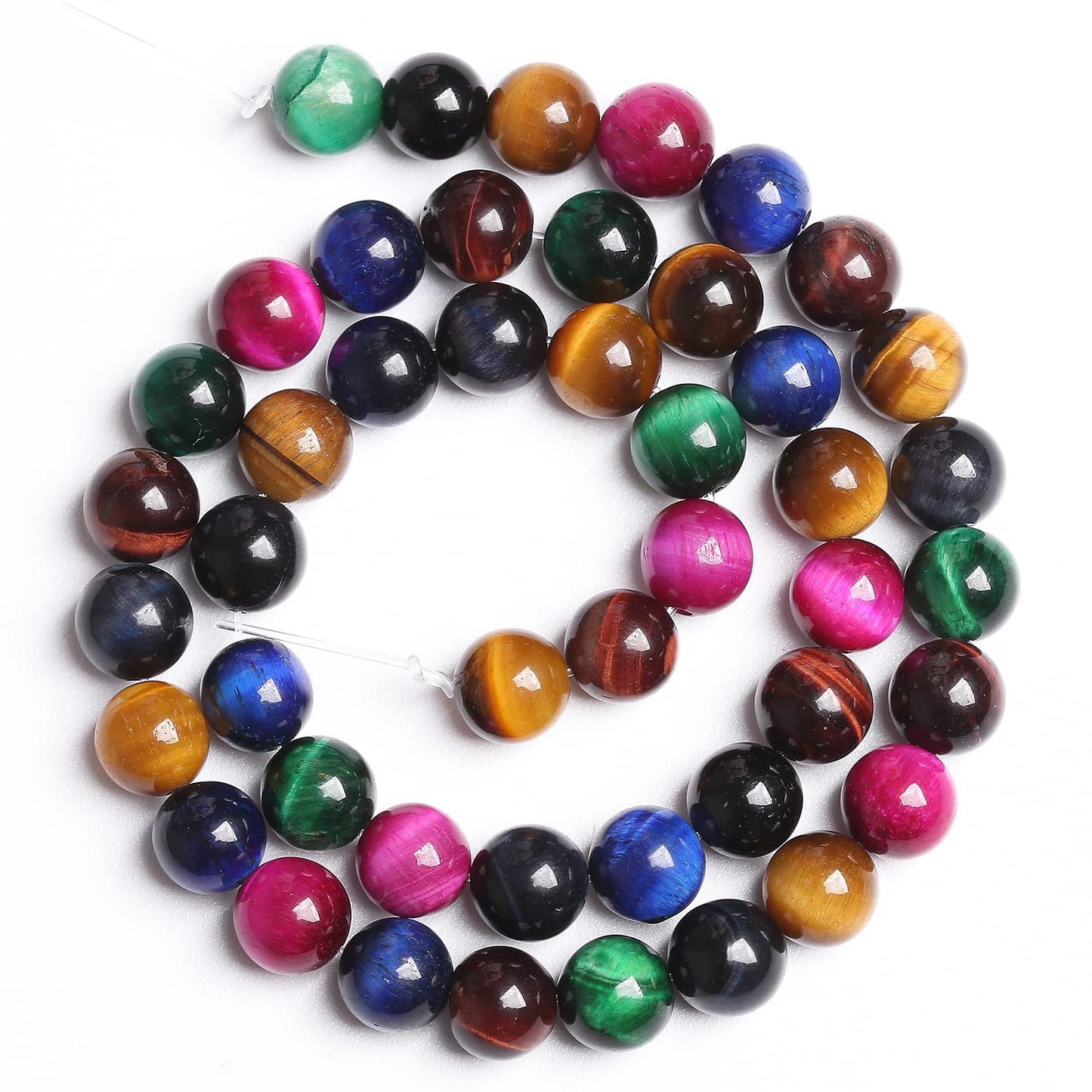 10mm 36PCS Colorful Tiger Eye Natural Stone Beads Crystal Spacer Loose Beads for Jewelry Making DIY Bracelet 1 Strand 15 inches