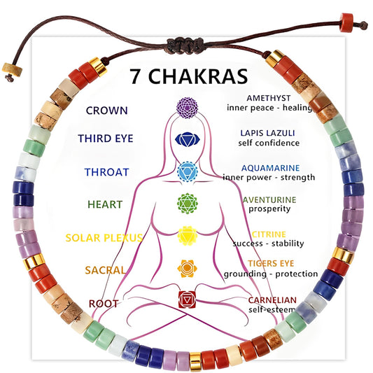 LUDESENIMUE 2PC Chakra Bracelets for Women - 7 Healing Crystals Spiritual Stones, Anxiety Relief Meditation Jewelry