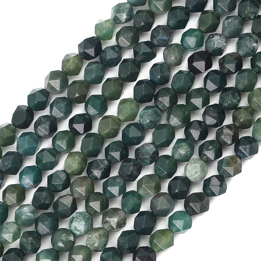 BEADIA Faceted Natural Moss Agate Stone Round Beads 8mm 36cm/Strand for Jewelry Making