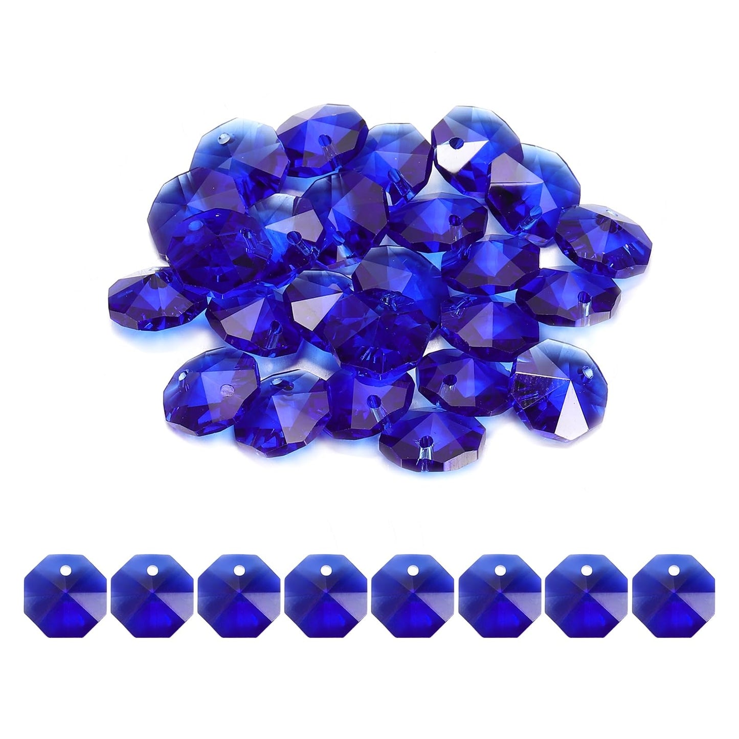 uxcell 25Pcs 1 Hole Crystal Octagon Beads, 12mm K9 Glass Hanging Chandelier Beads Prisms Parts for Crystal Chandeliers Lamp Hanging Pendant Jewelry DIY Craft, Dark Blue