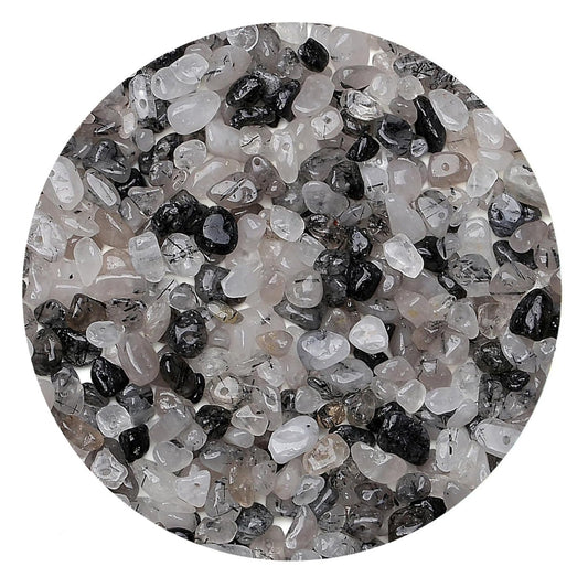 Natural Chip Stone Beads 450pcs Black Rutilated Quartz Chips 5-8mm Genuine Irregular Healing Crystal Rocks Hole Drilled DIY Loose Gemstone Beads for Jewelry Making Bracelet Earrings Necklace Crafting