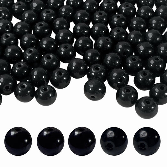 PAMIR TONG 400pcs 8mm Black Round Glass Beads for Bracelet Pretty Smooth Loose Beads for Necklace-Earring-Jewelry Making-Home Decor and DIY Crafts & Projects