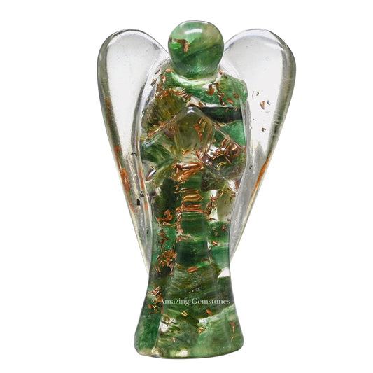 Amazing Gemstone Green Aventurine Guardian Angel Figurine Pocket Crystal Angel for Protection - Orgone Guardian Angel with Orgonite Layer and Natural Crystal for Healing Gift (2 Inch, Organite)