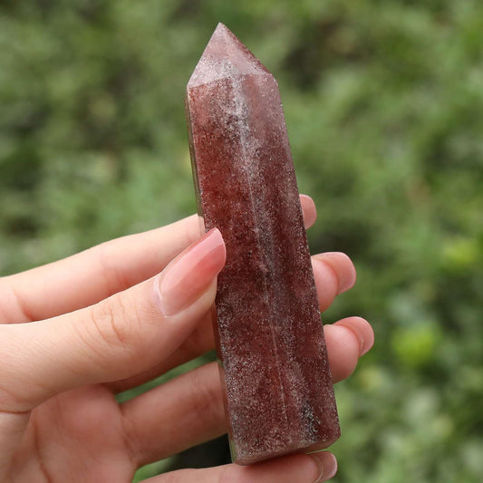LAIDANLA Strawberry Quartz Healing Crystals Wands 3.5-4" Natural Reiki Energy Wand Stone Hexagonal Point Large Crystal Gemstones for Meditation Therapy Crystal Grid Decoration 1Pcs
