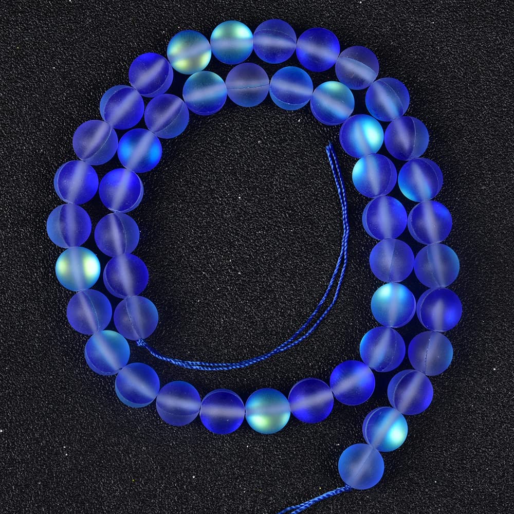 Asingeloo 48PCS 8mm Natural Blue Mystic Aura Quartz Gemstone Frosted Matte Titanium Round Loose Spacer Beads 15 inch Full Strand Crystal Healing Power Quartz