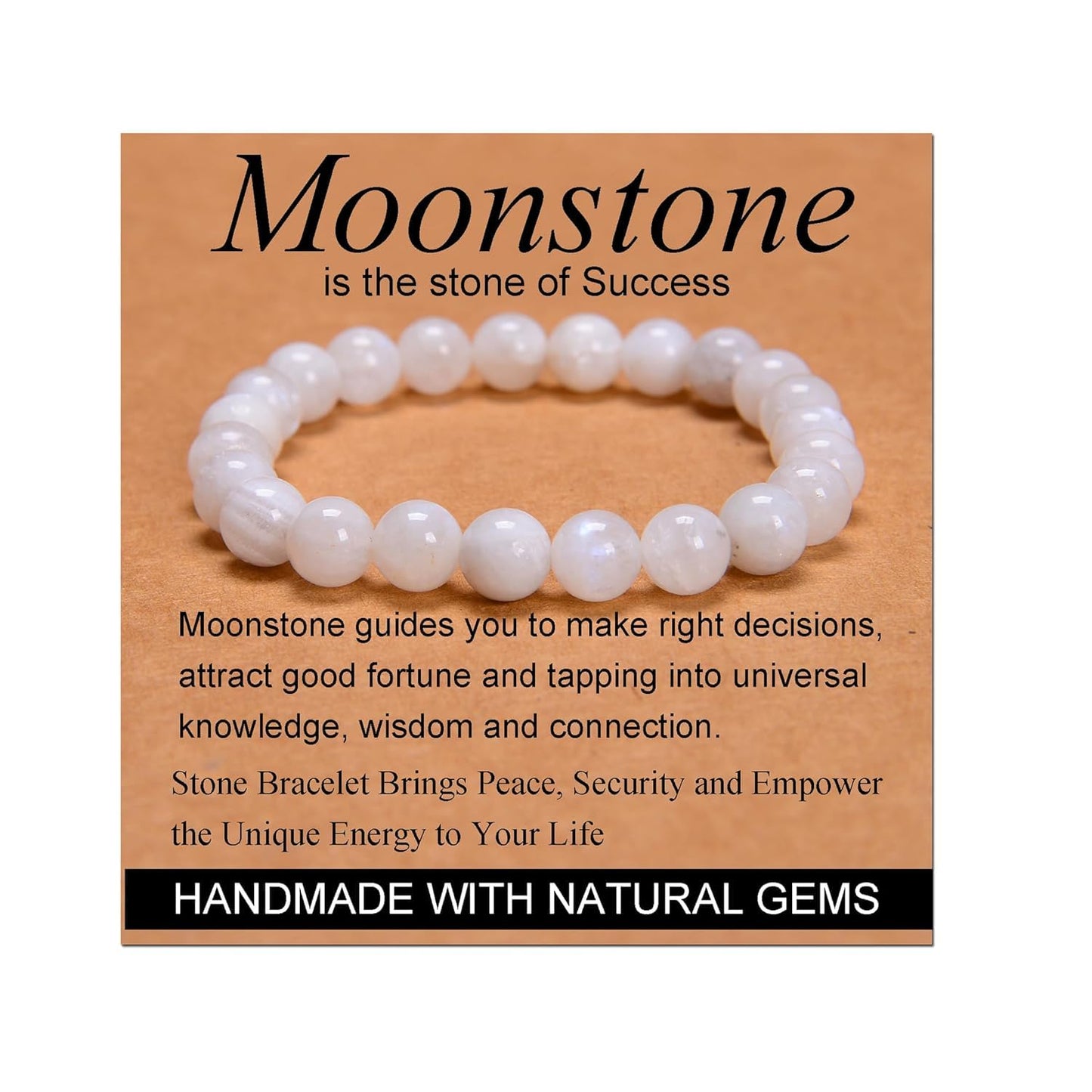 CHELYQST Moon_stone Bracelet - Stone of Success,Stretch Natural Stone Crystal Beads Jewelry Gifts for Women Men Unisex Adult,8mm