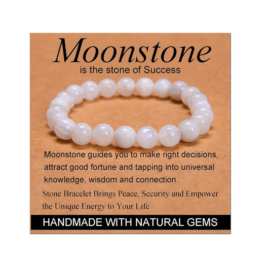 CHELYQST Moon_stone Bracelet - Stone of Success,Stretch Natural Stone Crystal Beads Jewelry Gifts for Women Men Unisex Adult,8mm