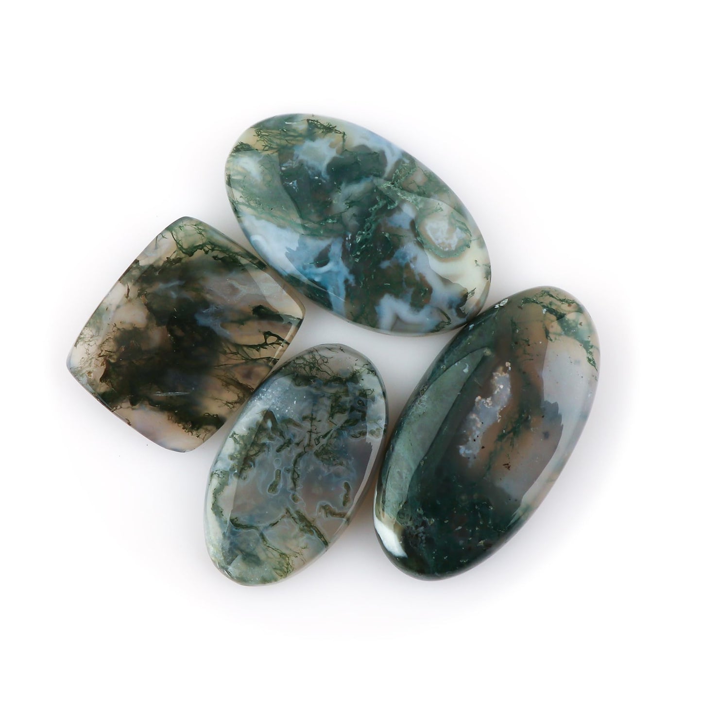 CRYSTALIS 4pcs, 25-30mm Natural Moss Agate Loose Gemstone Wholesale Bulk Cabochons Jewelry Making Supply, Chakra & Healing Polished Stones, Wire Wrapping, DIY, Gem Collection