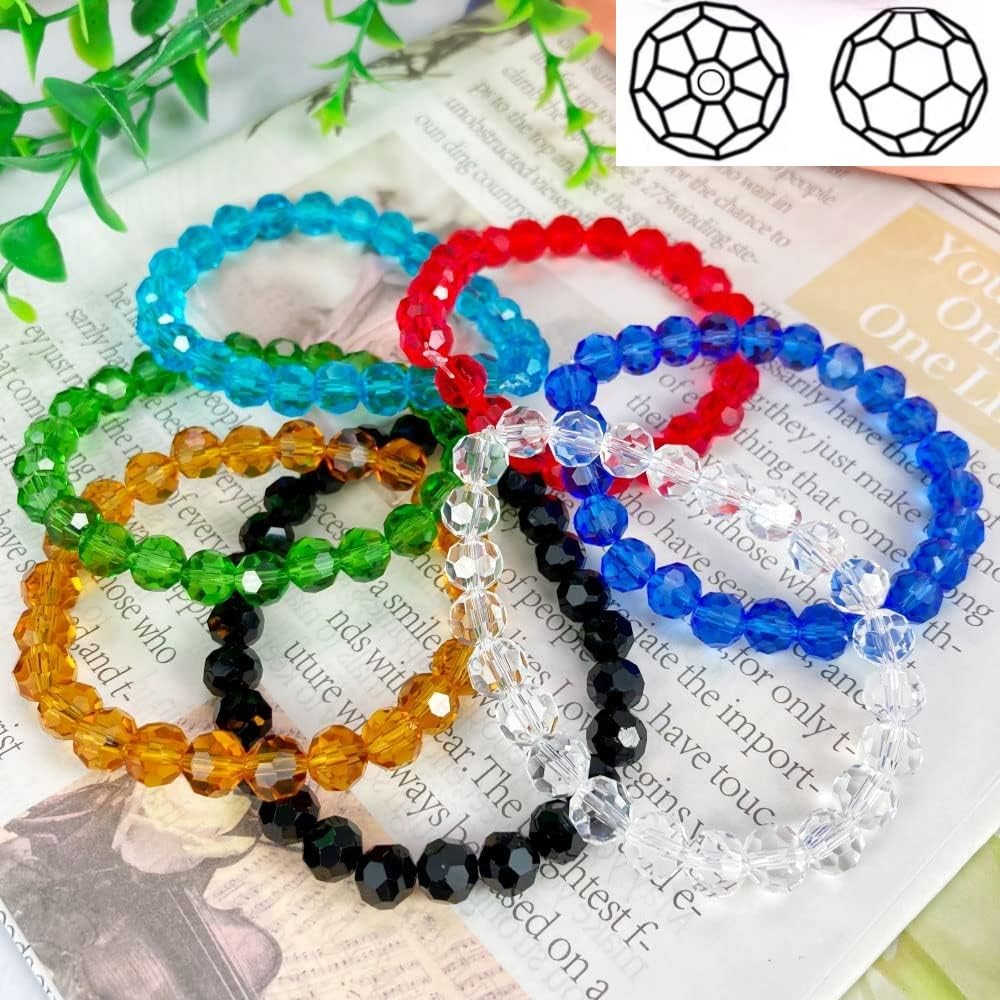 Xinhongo Crystal Glass Beads 100 Pieces 8mm Round Faceted Glass Spacer Beads for Jewelry Making Bracelet Earring Necklace DIY Craft Supplies(Amber)