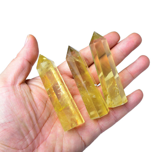 WUYOUSHI 1PCS Citrine Natural Crystal Towers / 2.75-3.54" Healing Crystal Wand / 6 Faceted Chakra Reiki Meditation Therapy