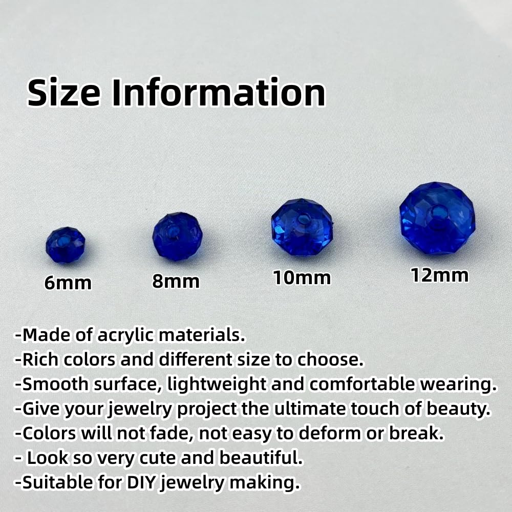 YHYPOCI 400pcs 8mm Acrylic Crystal Beads, Faceted Rondelle Acrylic Spacer Beads for Wind Chimes Bracelet Necklace Earring Keychain Jewelry Making DIY Crafts(Sapphire Blue)