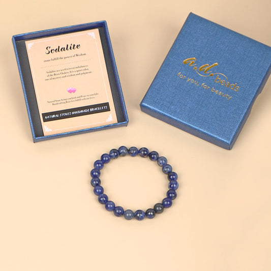 AD Beads Handmade Gemstone Stretch Elastic Bracelet Crystal Healing Reiki Nature's Beauty and Spiritual Essence Unisex (6mm, Blue Sodalite)