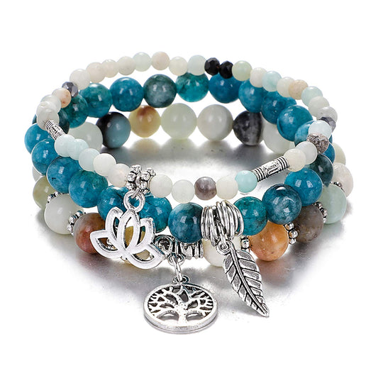 UEUC Tree of Life Yoga Healing Stone Bracelets,Multilayer Lotus Chakra Stone Reiki Bracelet Sets,Anxiety Crystal Natural Stone,for Women Stress Relief