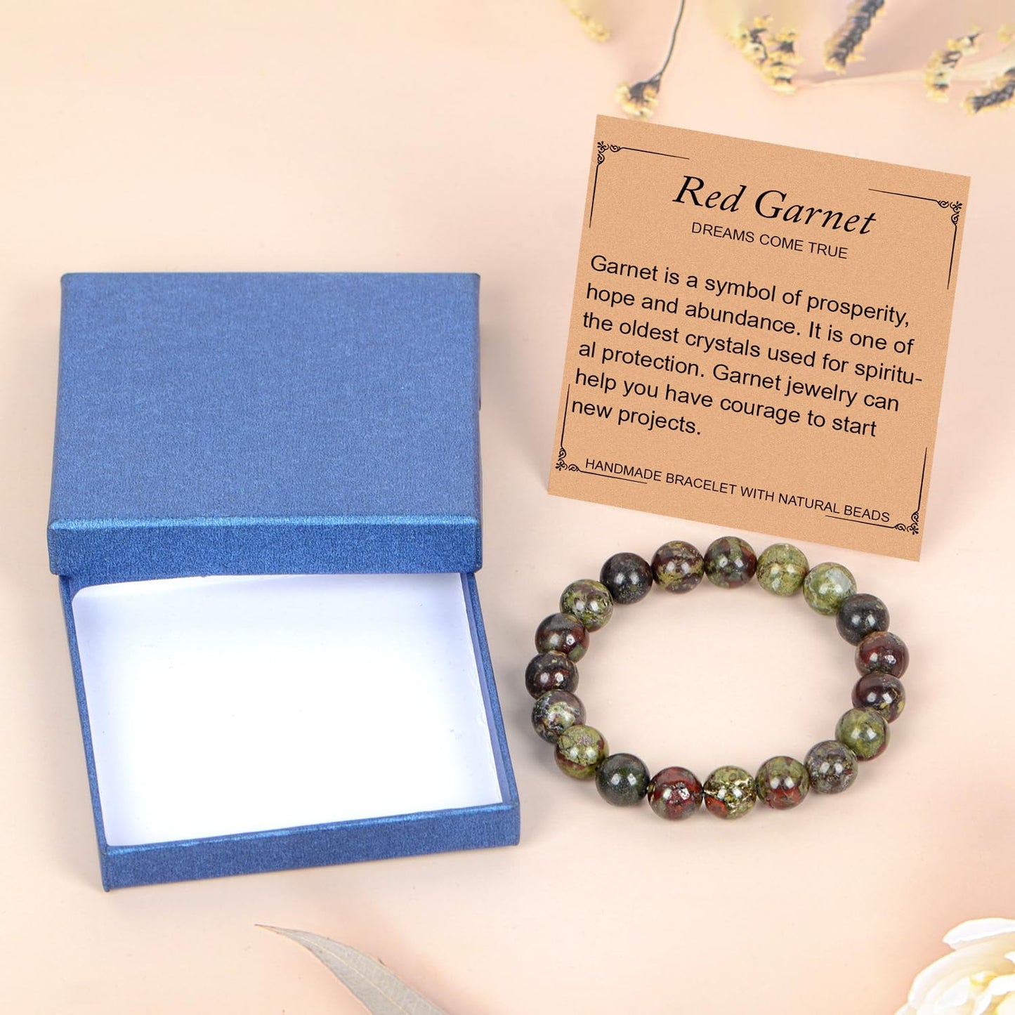LPBeads Handmade Natural Gemstone Stretch Elastic 10mm Dragon Bloodstone Bracelet Healing Crystal Round Stone Beads Jewelry Gifts for Women Men