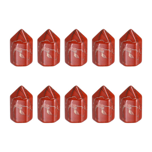 MECCANIXITY Crystals Wands Red Stone Hexagonal Faceted Single Points Towers Pocket Polished Stone Bulk for Energy Chakra Meditation Crystal Healing, 15 x 25mm (Deep Red),5Pcs