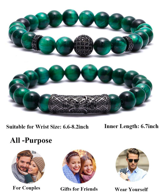 BOMAIL 8mm Tiger Eye Stone Beads Bracelet Elastic Natural Stone Yoga Bracelet for Women Men