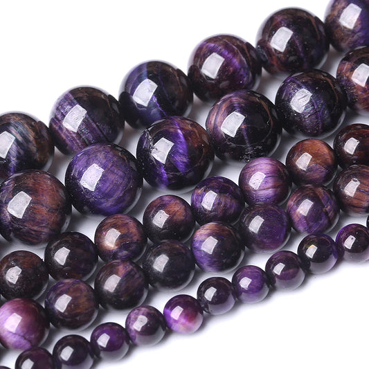 Natural Purple Tiger Eye Beads Round Loose Stone Beads Energy Gemstone Healing Power for Jewelry Making 8mm 46pcs 15"